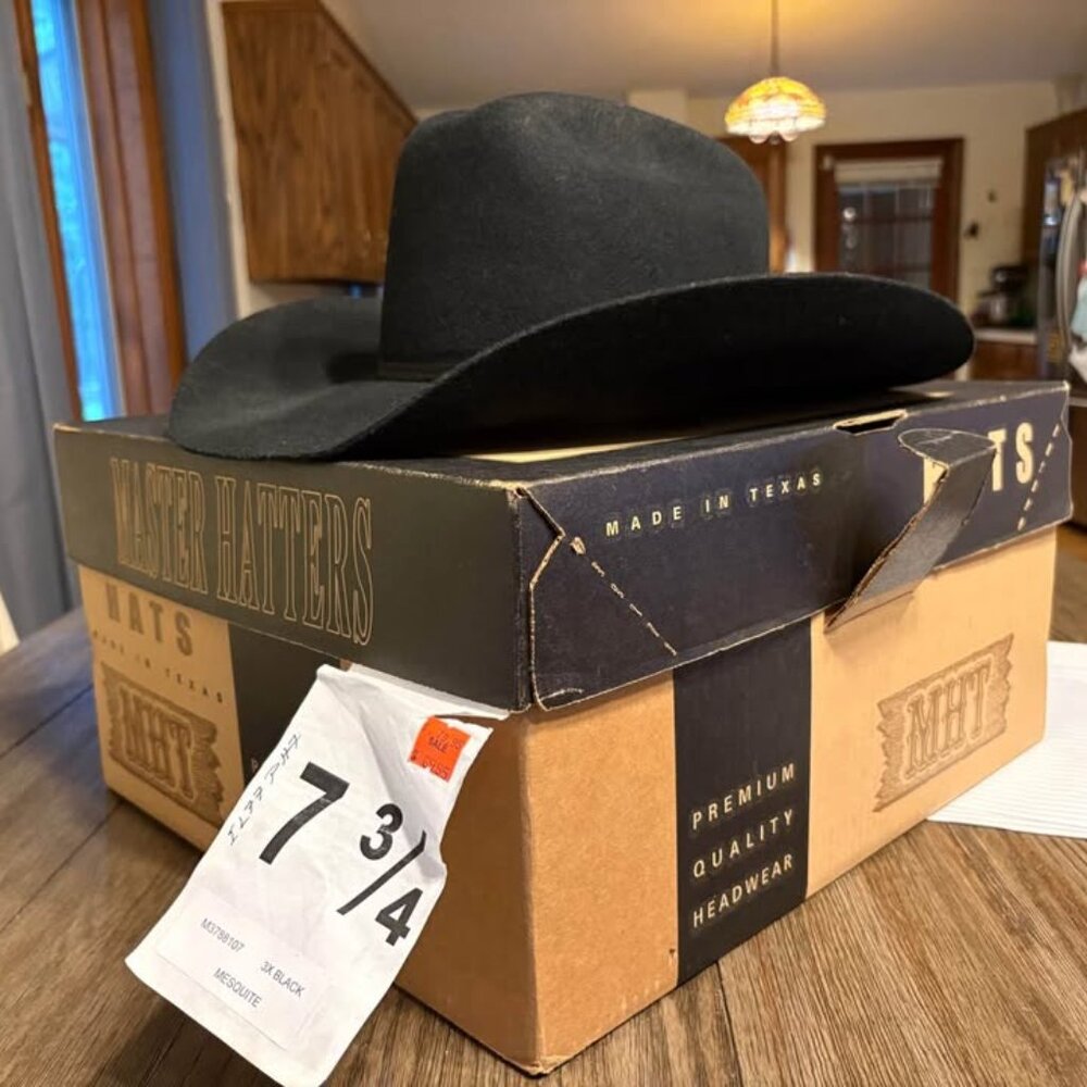 3x Black felt cowboy hat size 7 3/4 made by Master Hatters in Texas